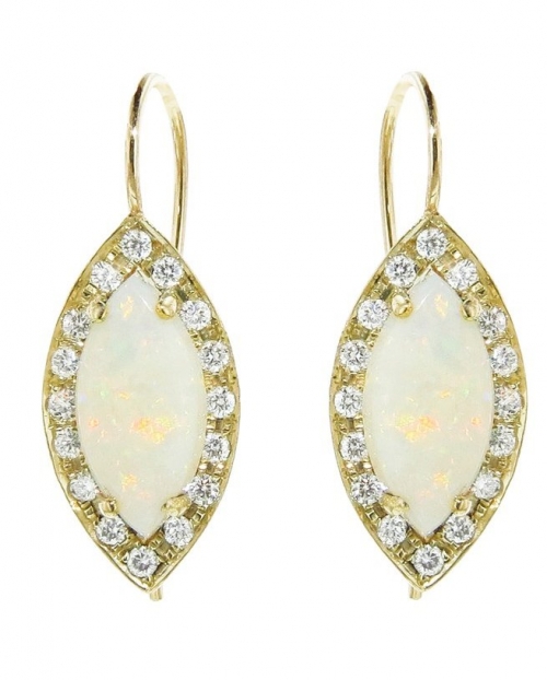 Marquis Opal Earrings with Diamonds - Yellow Gold