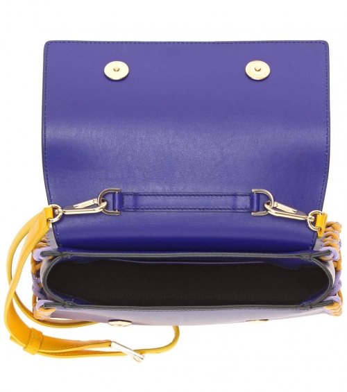 Чанта от естествена кожа в лилаво и жълто